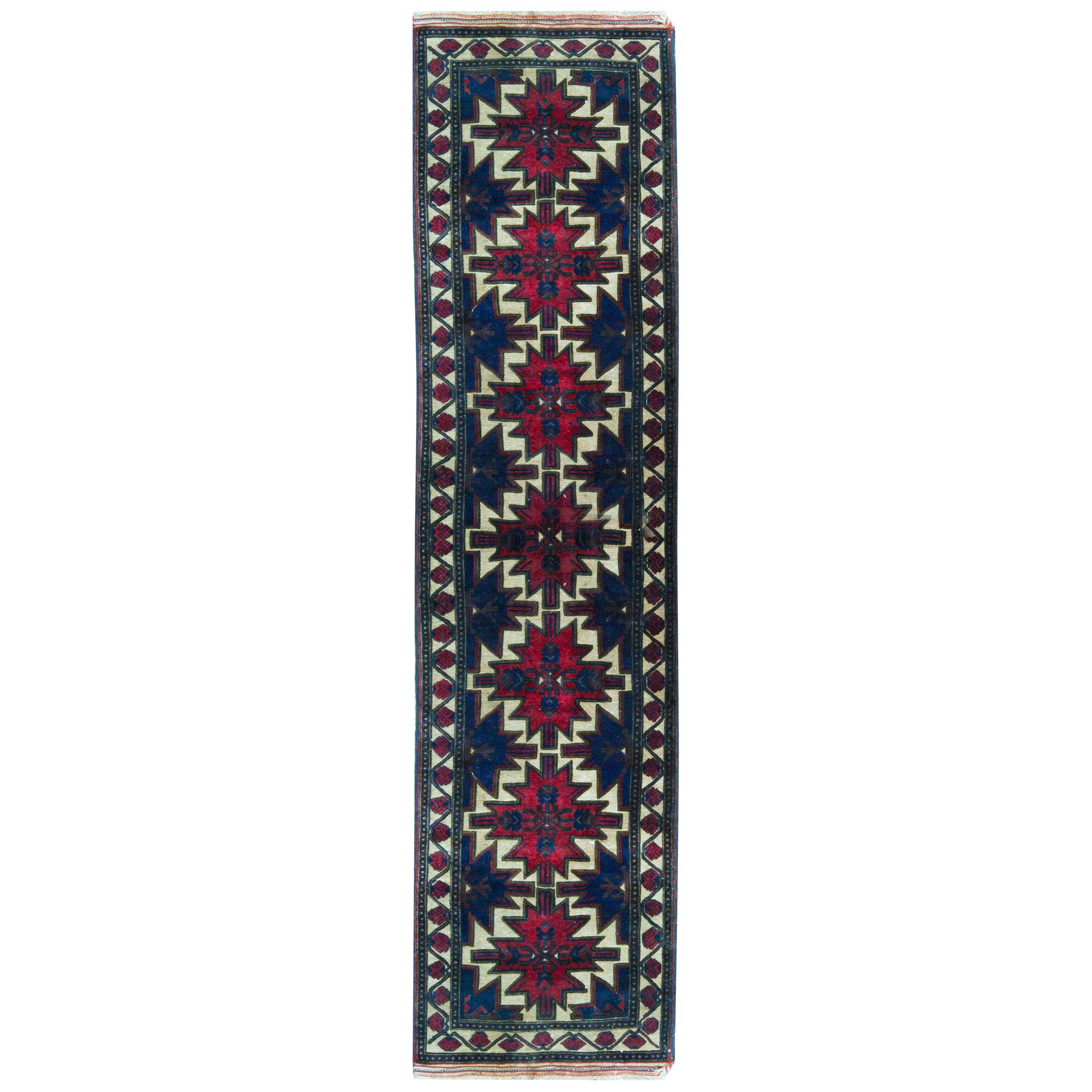 One of a Kind Antique Traditional Handwoven Wool Runner Area Rug For Sale