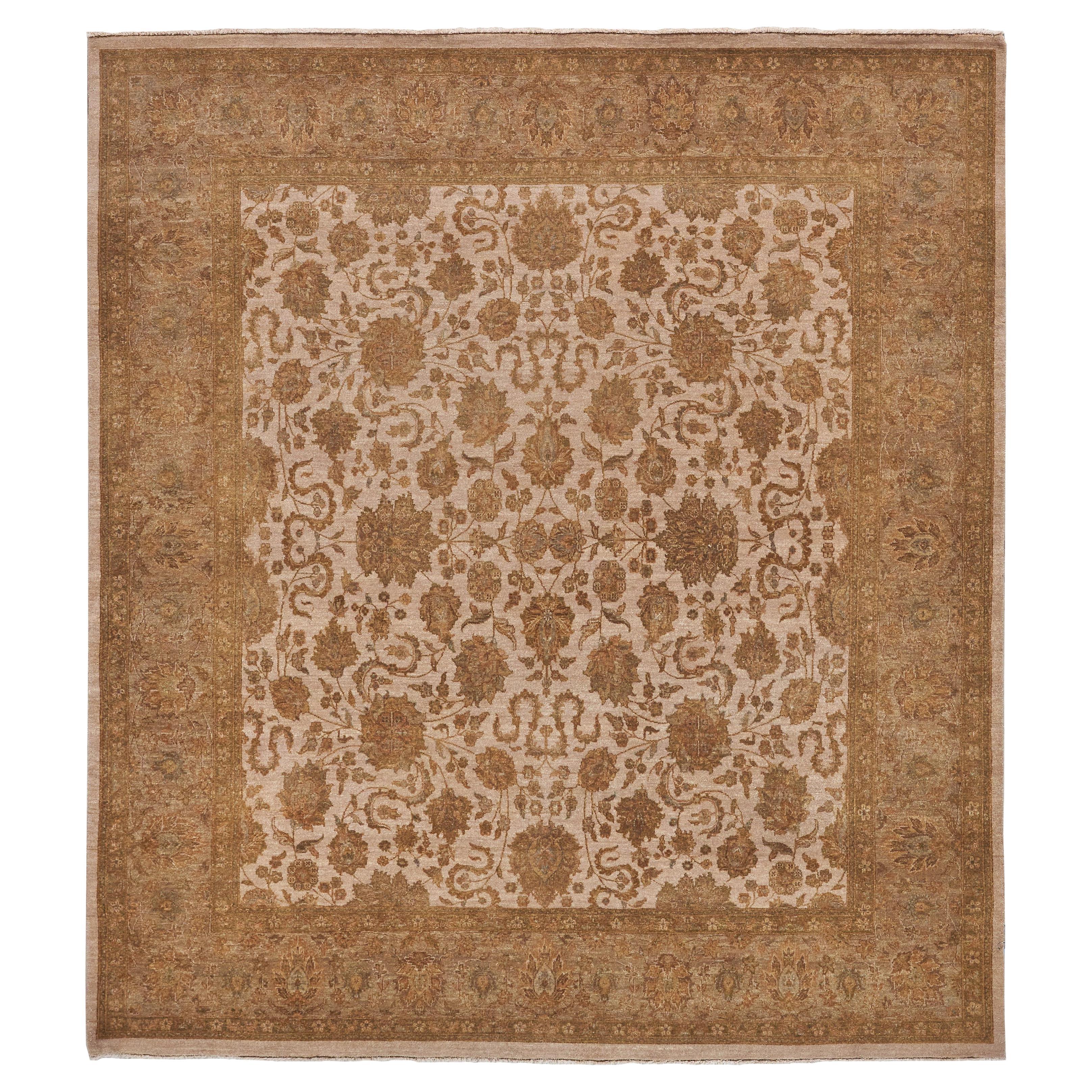 ONE-OF-A-KIND Antique Weave Isfahan Hand Knotted Beige Rug - 9'x10' For Sale