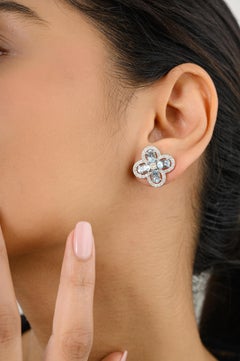 Einzigartige Aquamarin-Diamant-Blumen-Ohrstecker-Ehering 14k Weißgold