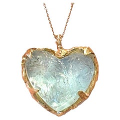 One of a kind Aquamarine Heart Necklace in 14K Yellow Gold
