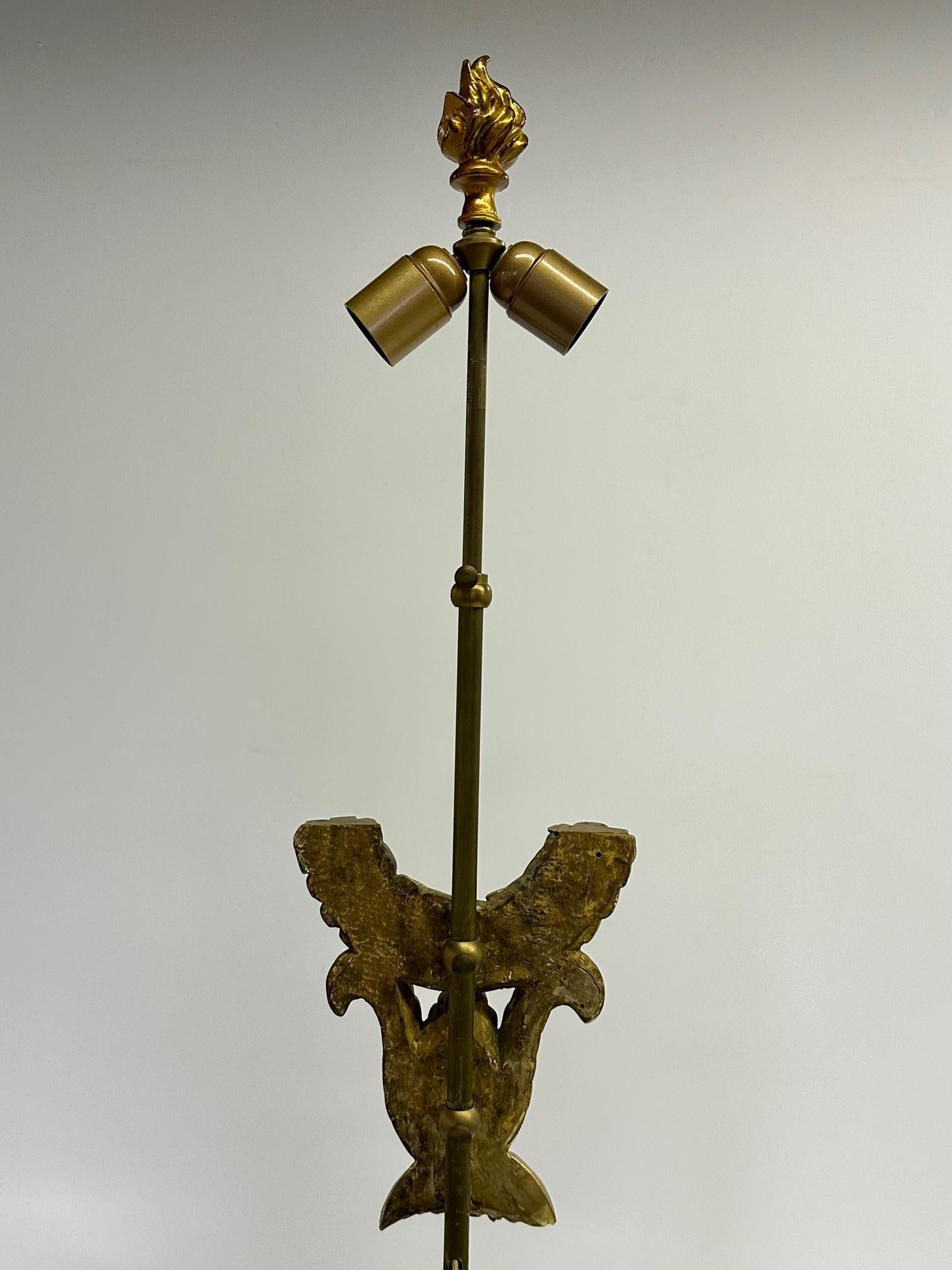 Brass One of a Kind Architectural French Lamp with Antique Elements