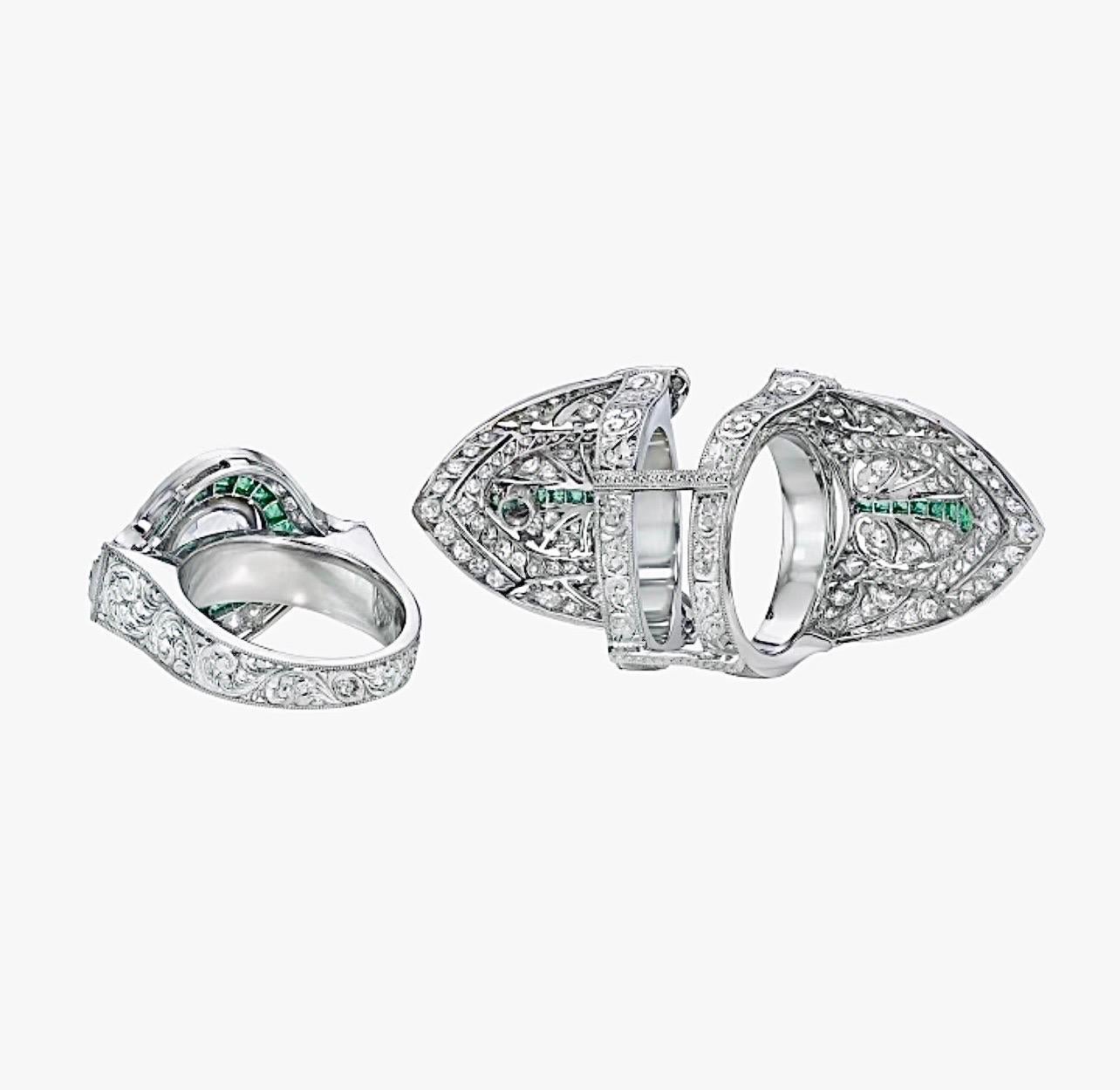 GIA Art déco-Diamant- und Smaragd  Brosche Ring im Zustand „Neu“ in Beverly Hills, CA