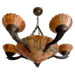 One of a Kind, Art Deco Exceptionally Designed, Six Light Alabaster Chandelier