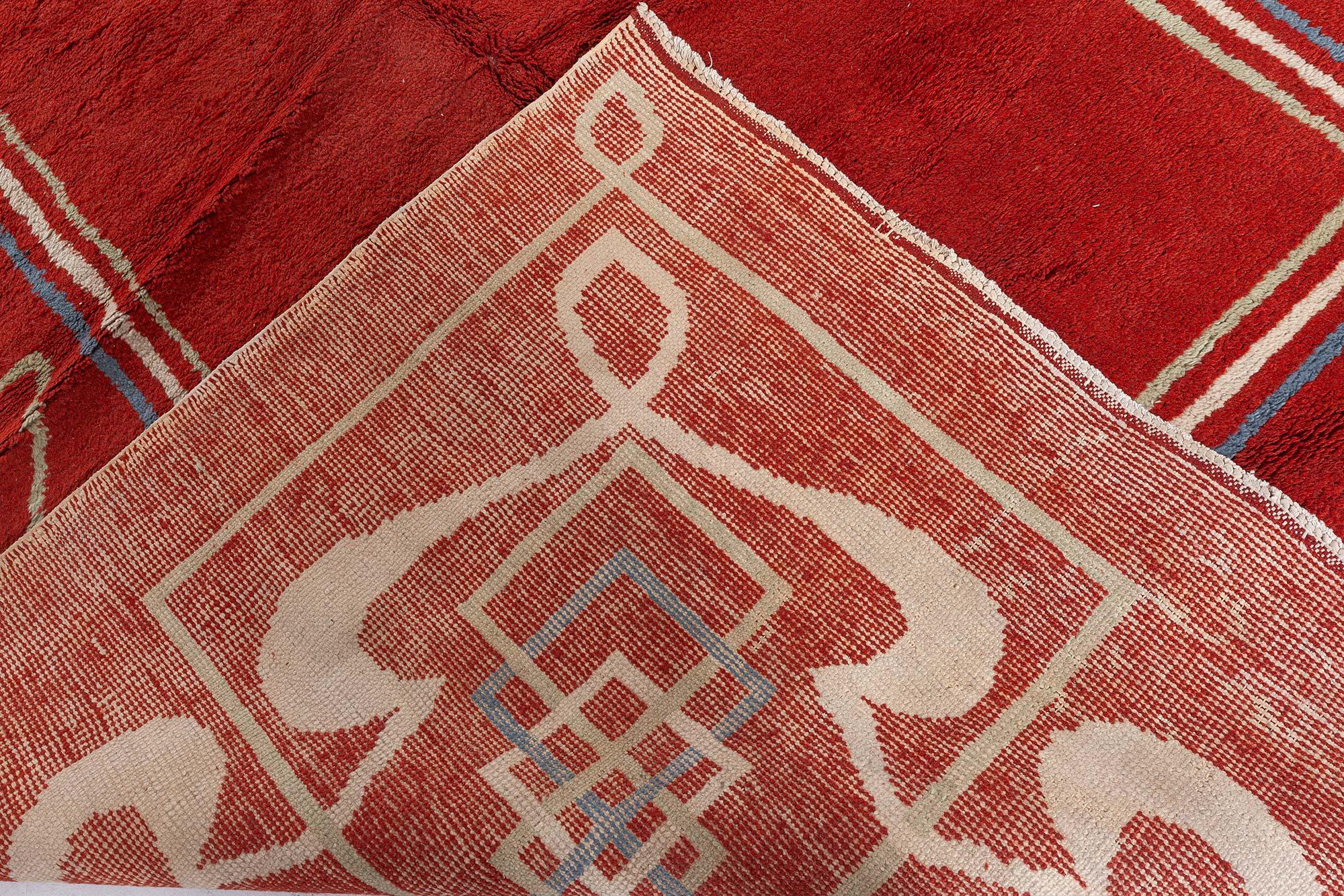 Einzigartiger Art Deco Teppich aus roter, brauner Wolle, handgefertigt im Angebot 2