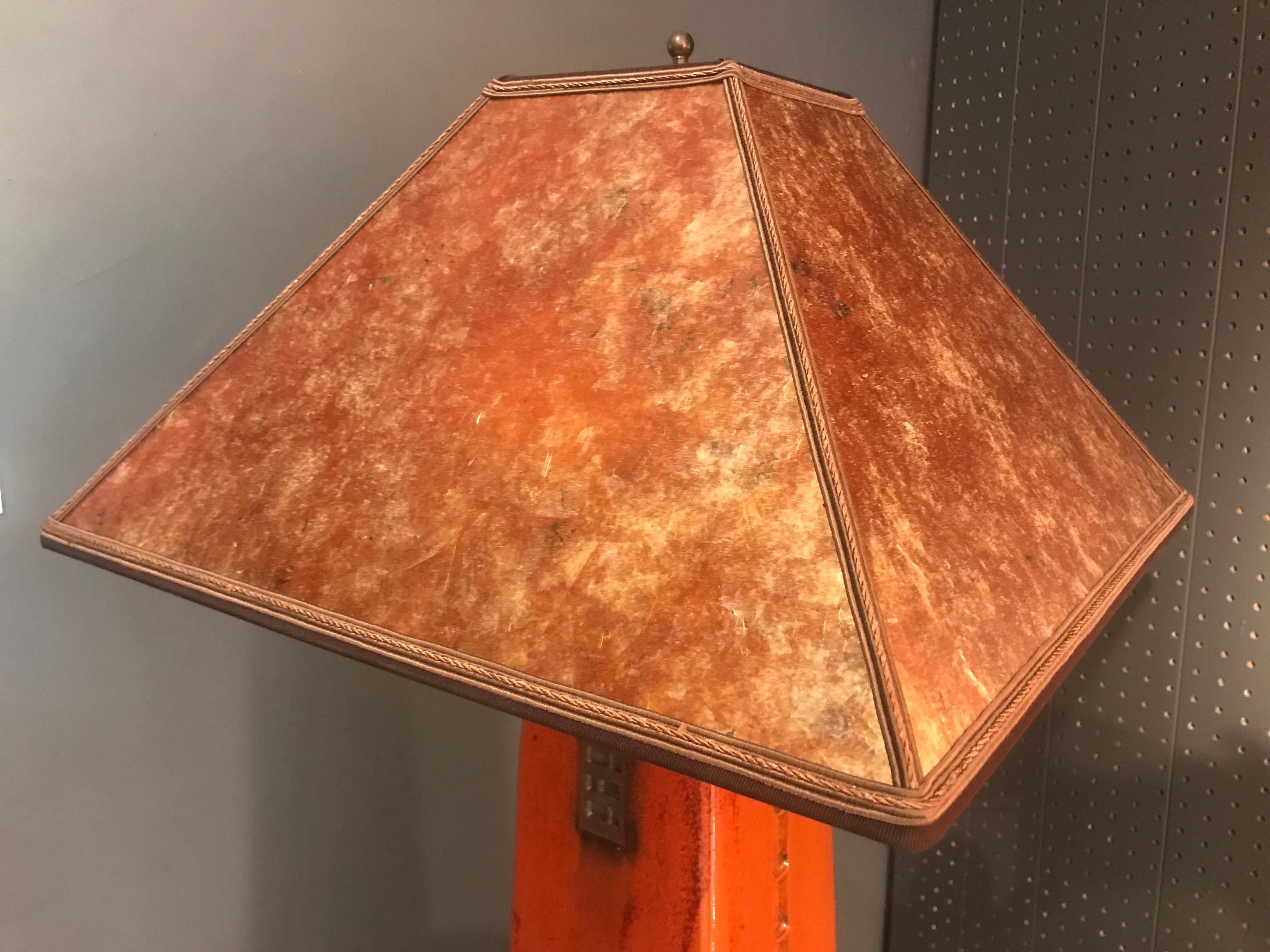 One of a Kind Artisan Made Russet Ceramic Table Lamp with Mica Shade In Excellent Condition For Sale In Hopewell, NJ