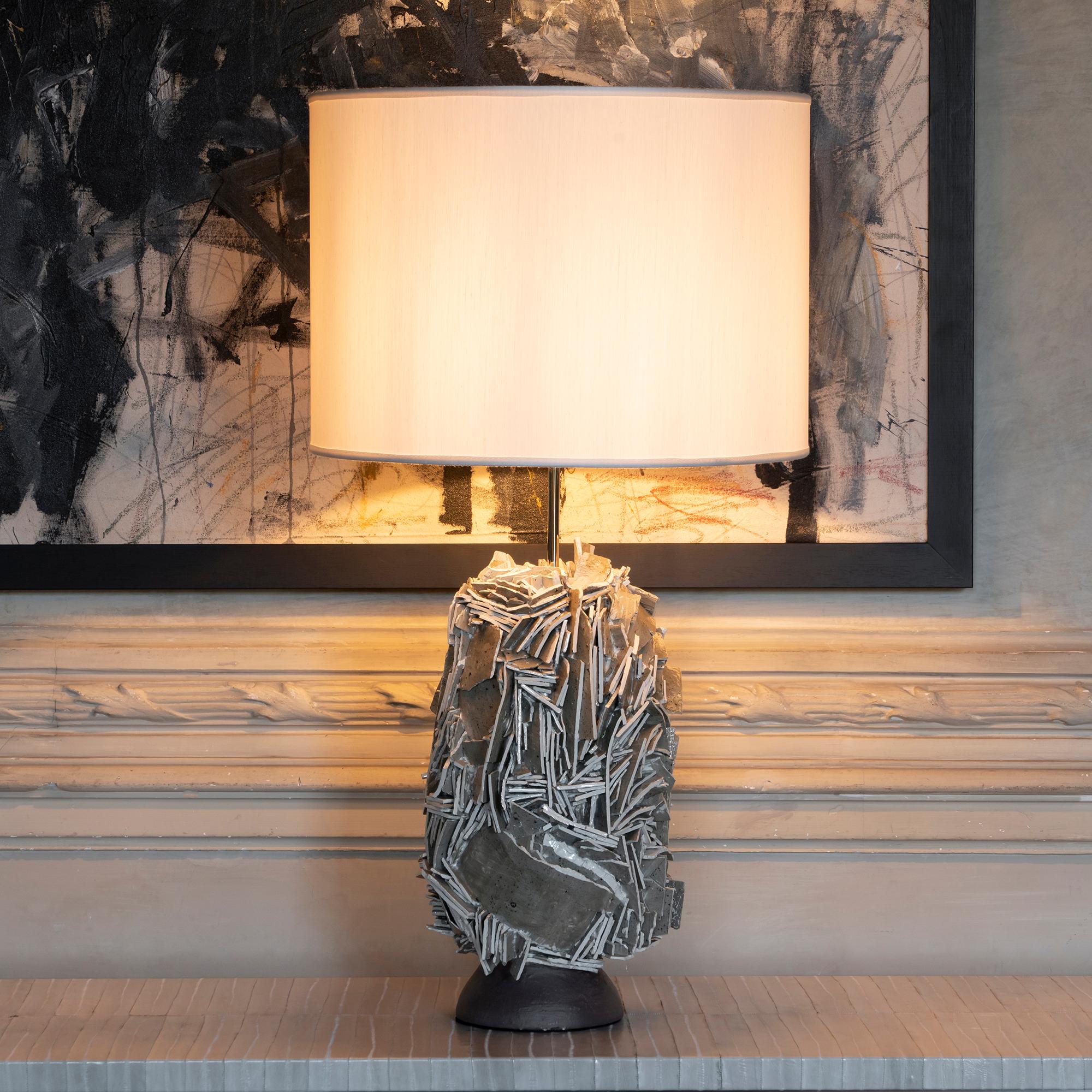 One of a Kind Artistic Taupe Glazed and Raw Ceramic Table Lamp, Italy, 2020 6