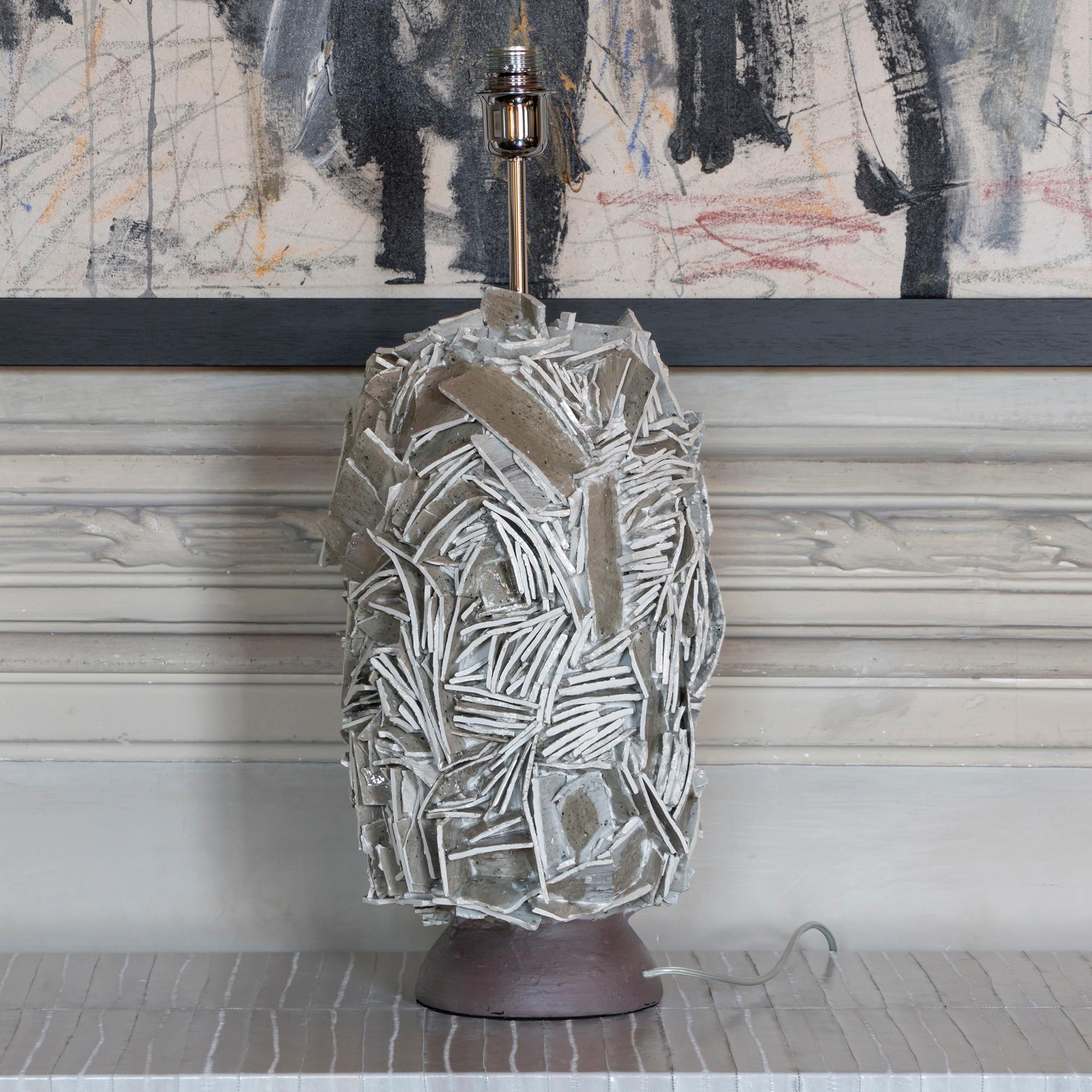 Italian One of a Kind Artistic Taupe Glazed and Raw Ceramic Table Lamp, Italy, 2020