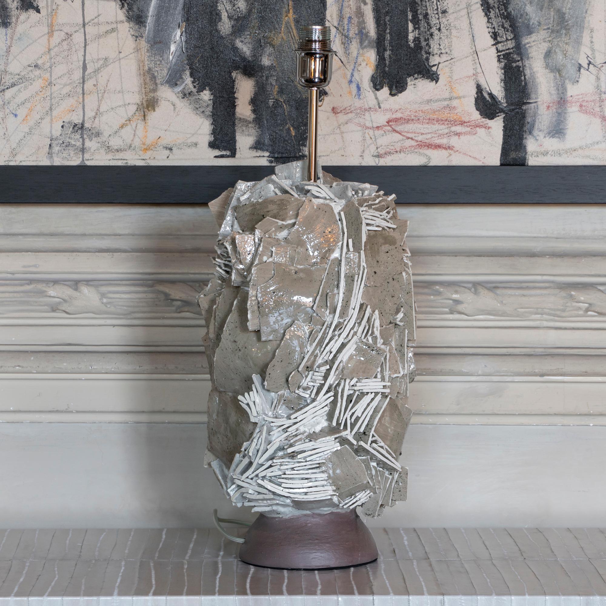 One of a Kind Artistic Taupe Glazed and Raw Ceramic Table Lamp, Italy, 2020 In New Condition In Firenze, IT