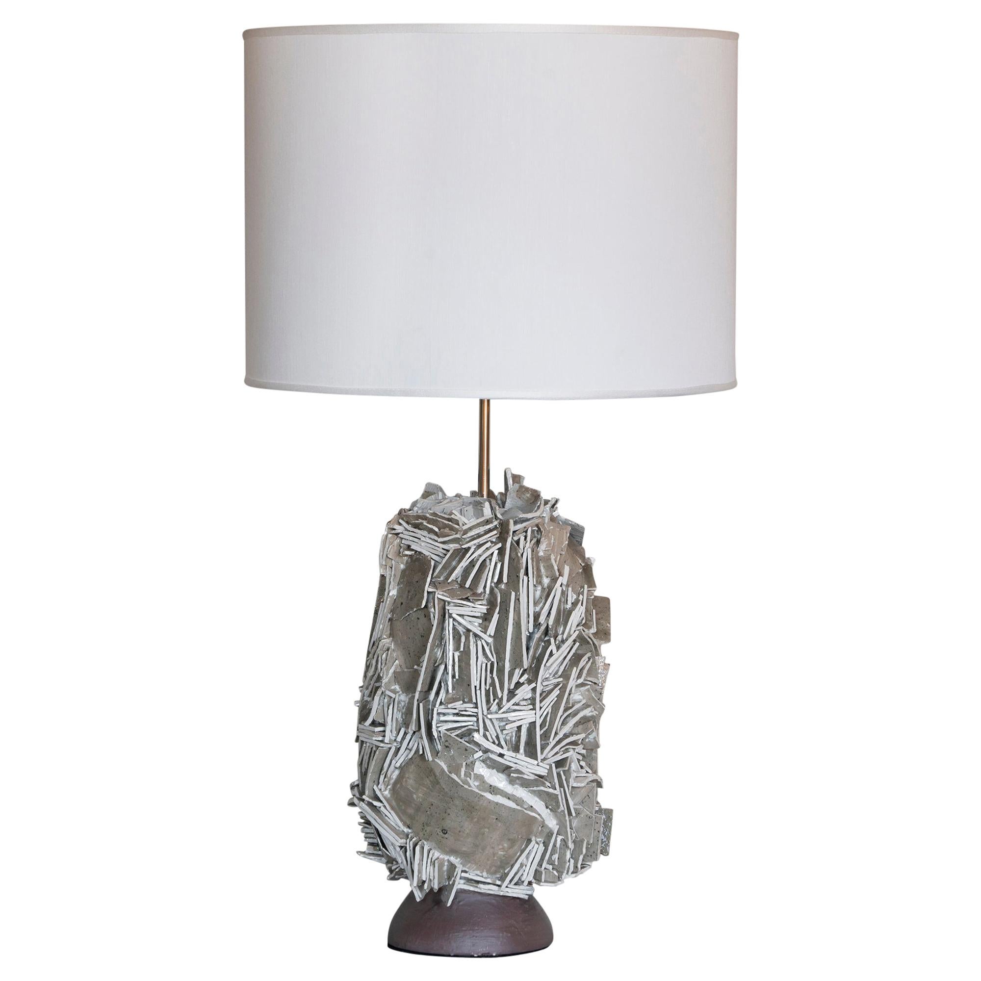 One of a Kind Artistic Taupe Glazed and Raw Ceramic Table Lamp, Italy, 2020