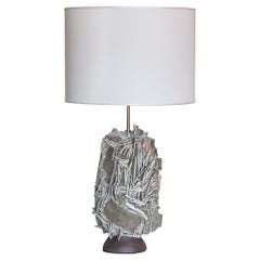 One of a Kind Artistic Taupe Glazed and Raw Ceramic Table Lamp, Italy, 2020