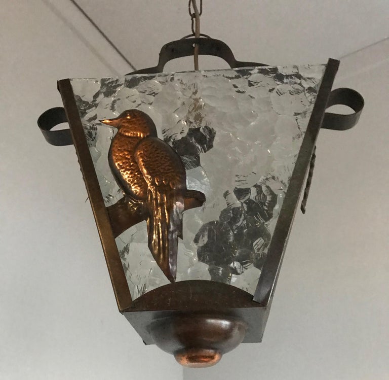One Of A Kind Arts And Crafts 1920s Brass And Glass Pendant With