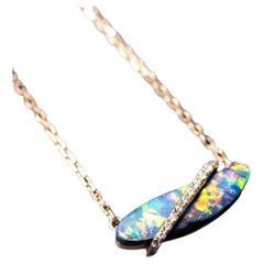 One-of-a-Kind Australian Boulder Opal & Diamond Necklace 18K Yellow Gold