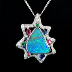 Einzigartige 7,59 CTW Australian Boulder Opal Diamant Platin Anhänger Halskette