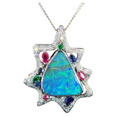 Einzigartige 7,59 CTW Australian Boulder Opal Diamant Platin Anhänger Halskette