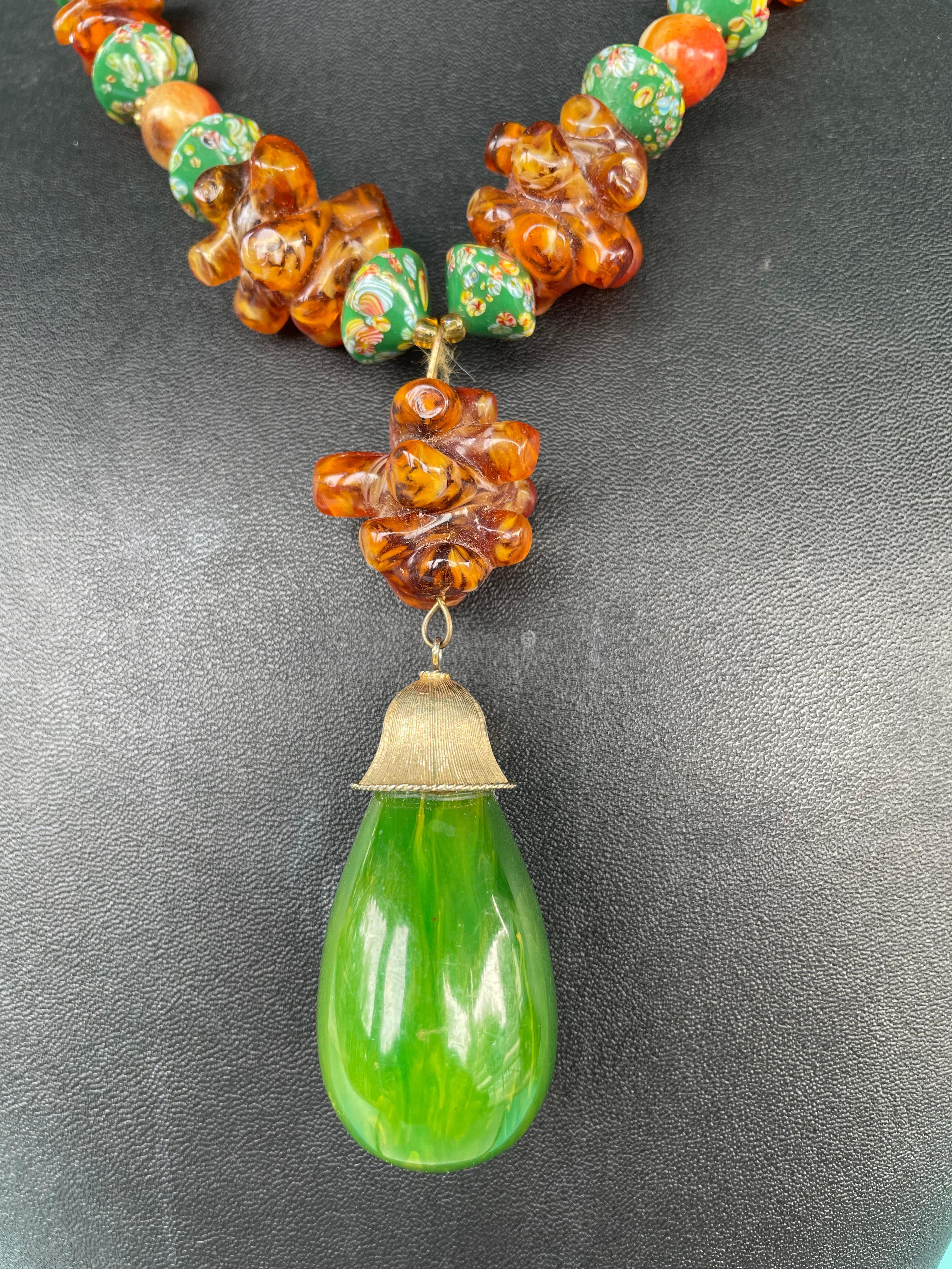 Bead One of a kind Bakelite and vintage glass necklace For Sale