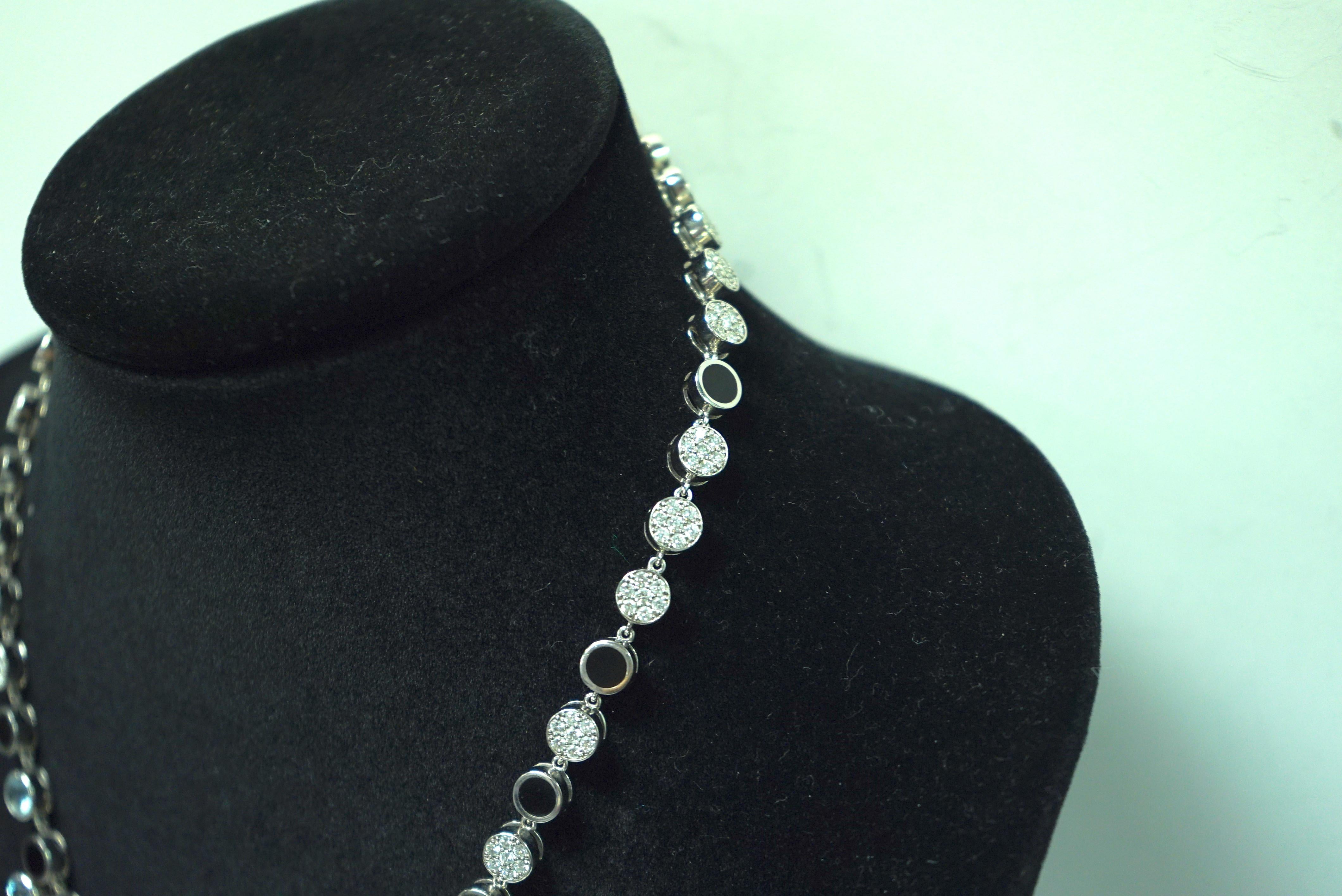 Women's or Men's One of a Kind Bernard Passman White Gold Diamond Aquamarine Black Onyx Necklace