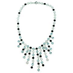 One of a Kind Bernard Passman White Gold Diamond Aquamarine Black Onyx Necklace