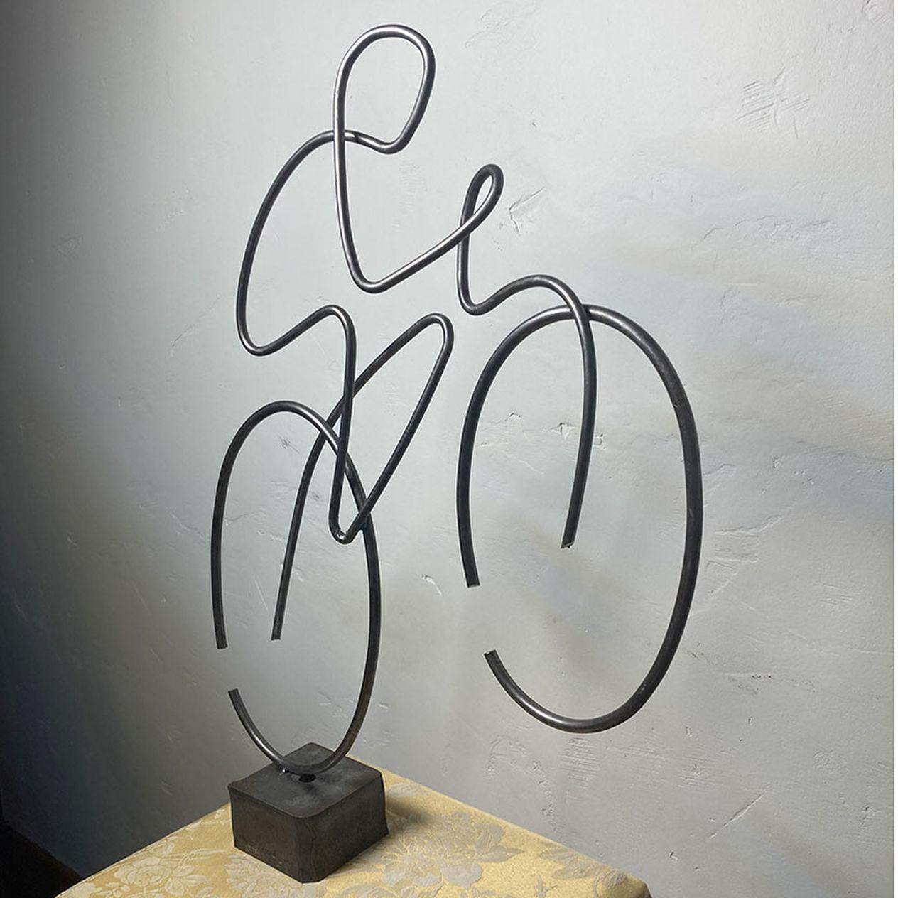 American One of a Kind Bicyclist Steel Cable Sculpture For Sale