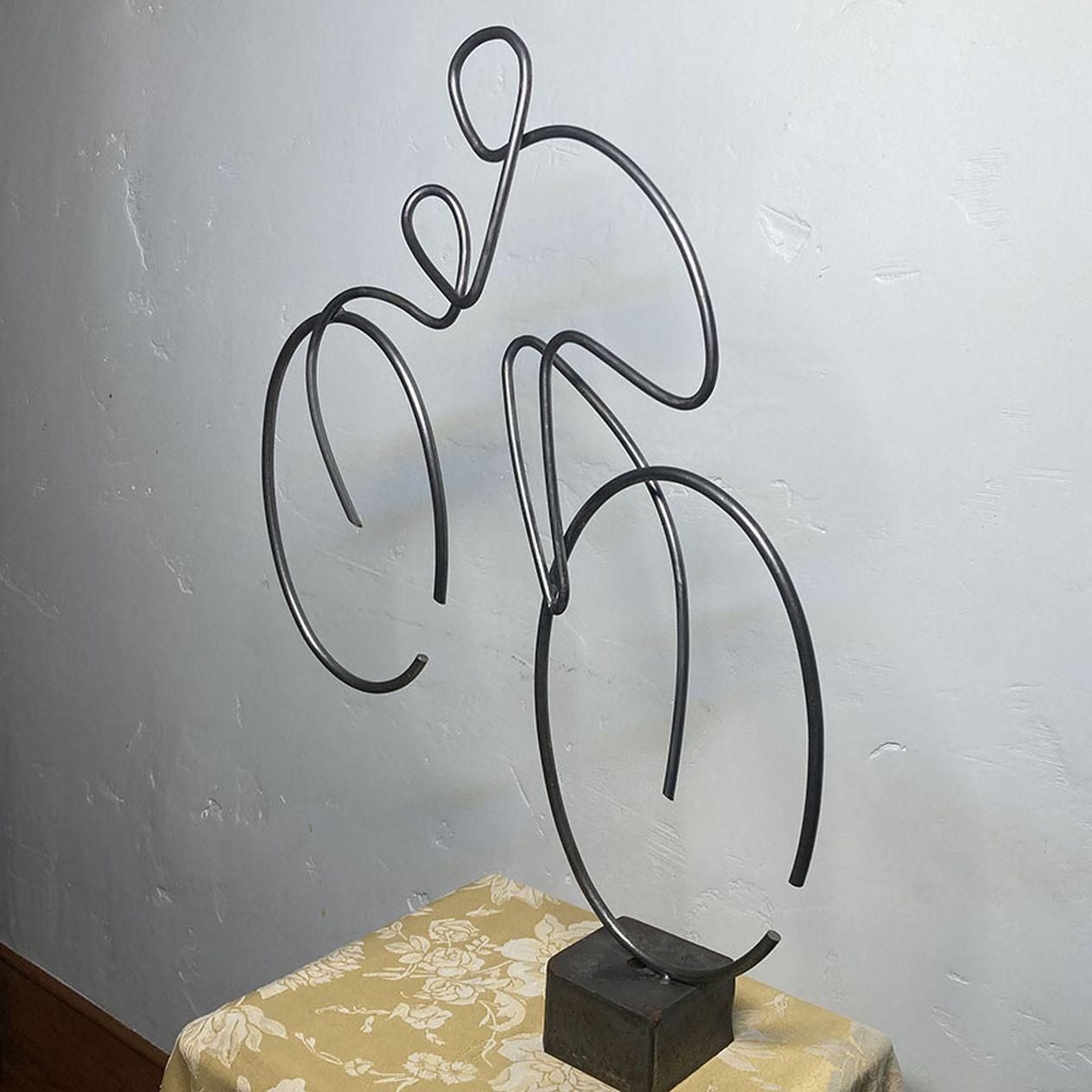 Contemporary One of a Kind Bicyclist Steel Cable Sculpture For Sale