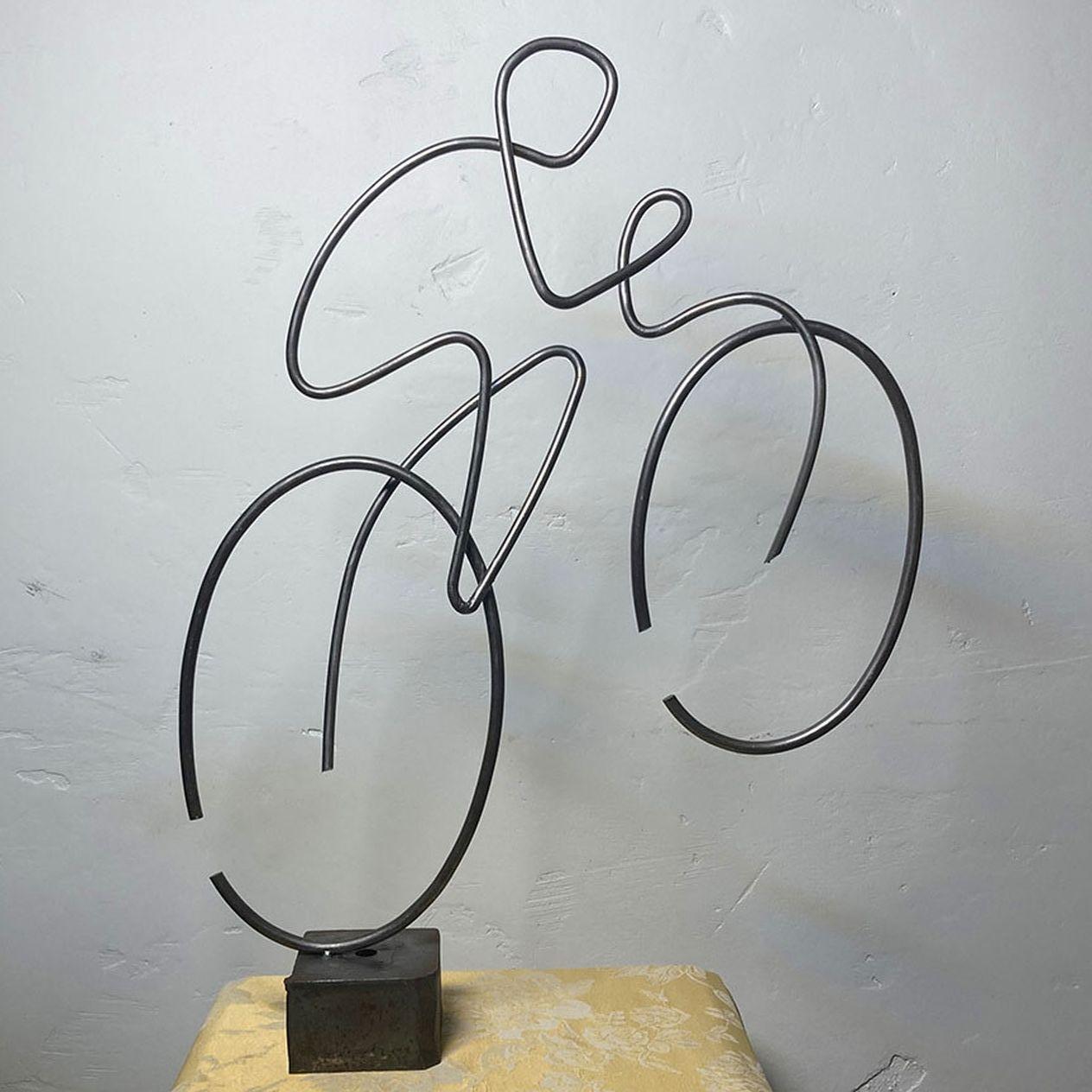One of a Kind Bicyclist Steel Cable Sculpture For Sale