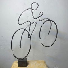 One of a Kind Bicyclist Steel Cable Sculpture