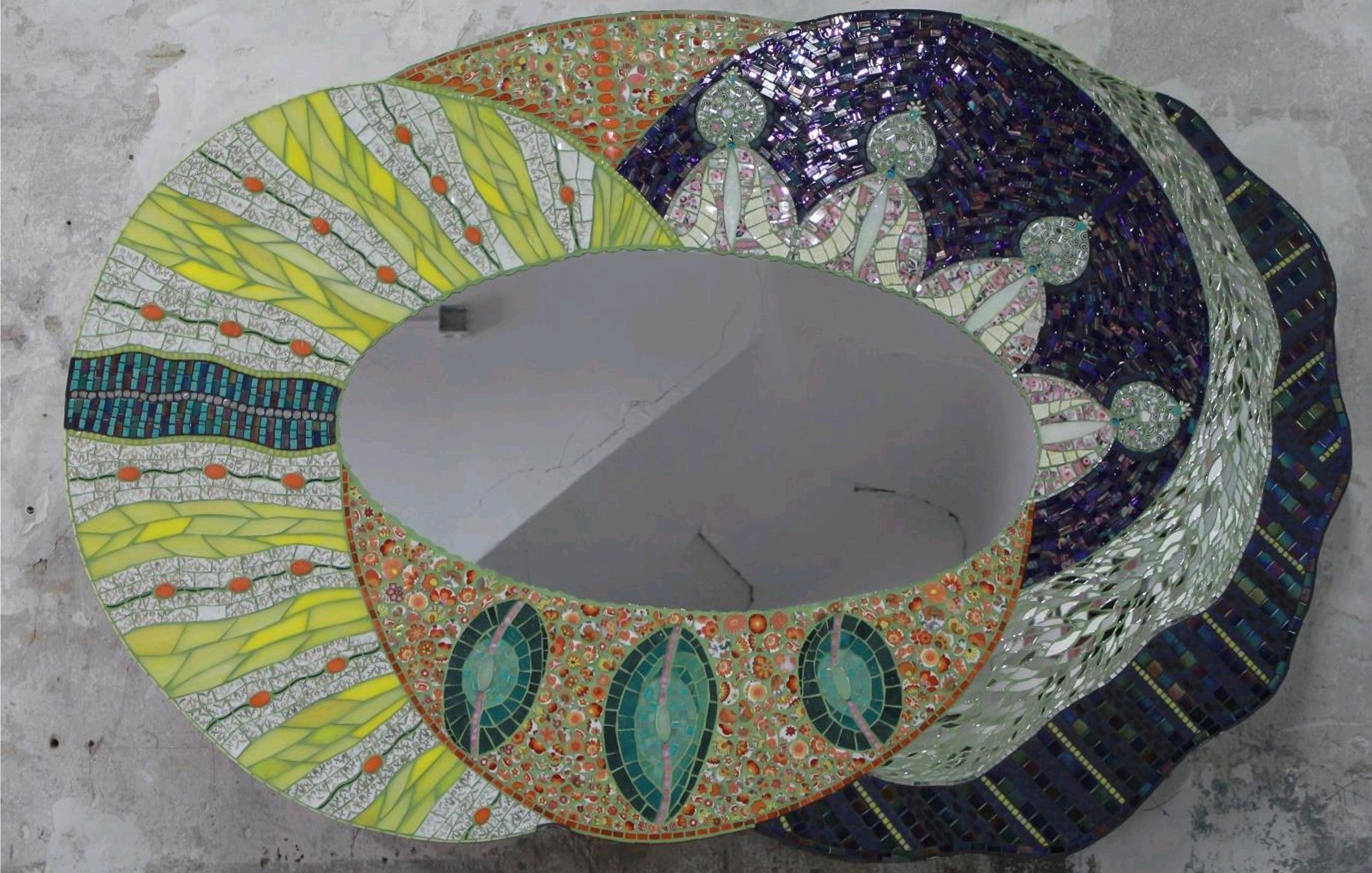 Einzigartiger künstlerischer handgefertigter Mosaik-Spiegel, Frankreich im Angebot 4