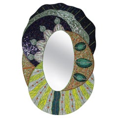 Grand miroir artistique unique en son genre en mosaïque faite à la main, France