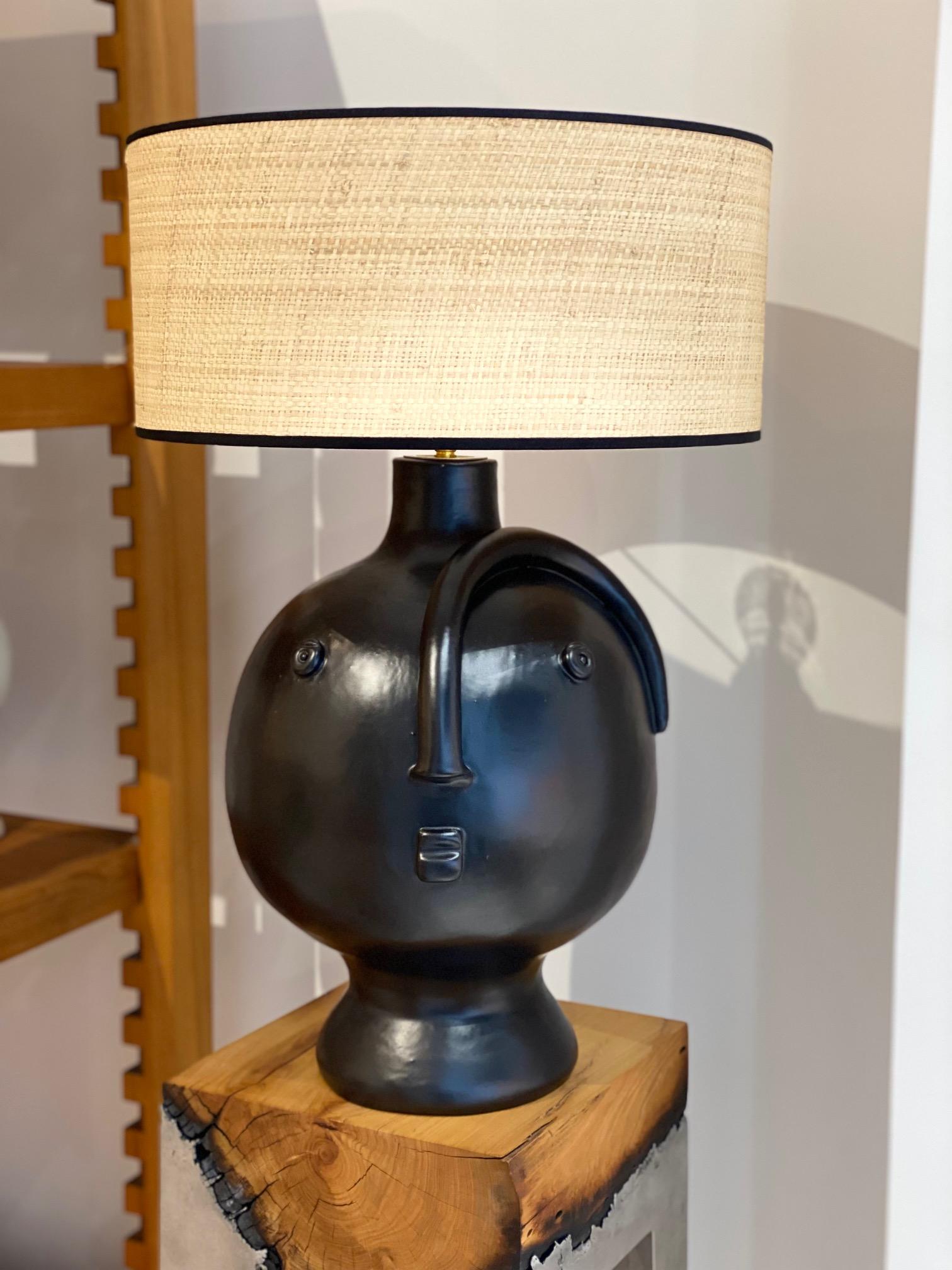 Einzigartiger schwarzer Keramik-Lampensockel, signiert von Dalo (Französisch) im Angebot