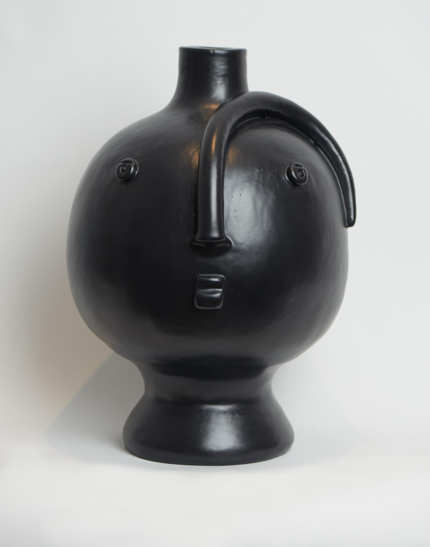 One of a Kind Black Ceramic Lamp Base Signed by Dalo In Excellent Condition For Sale In Paris, FR