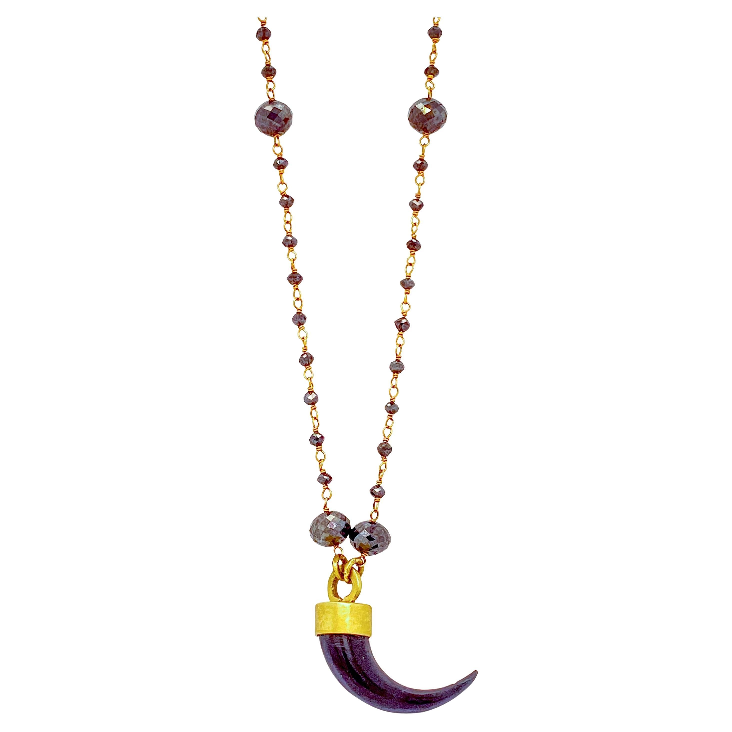 Diamond/Gold/Buffalo Horn Necklace from Contemporary Native artist Keri Ataumbi For Sale