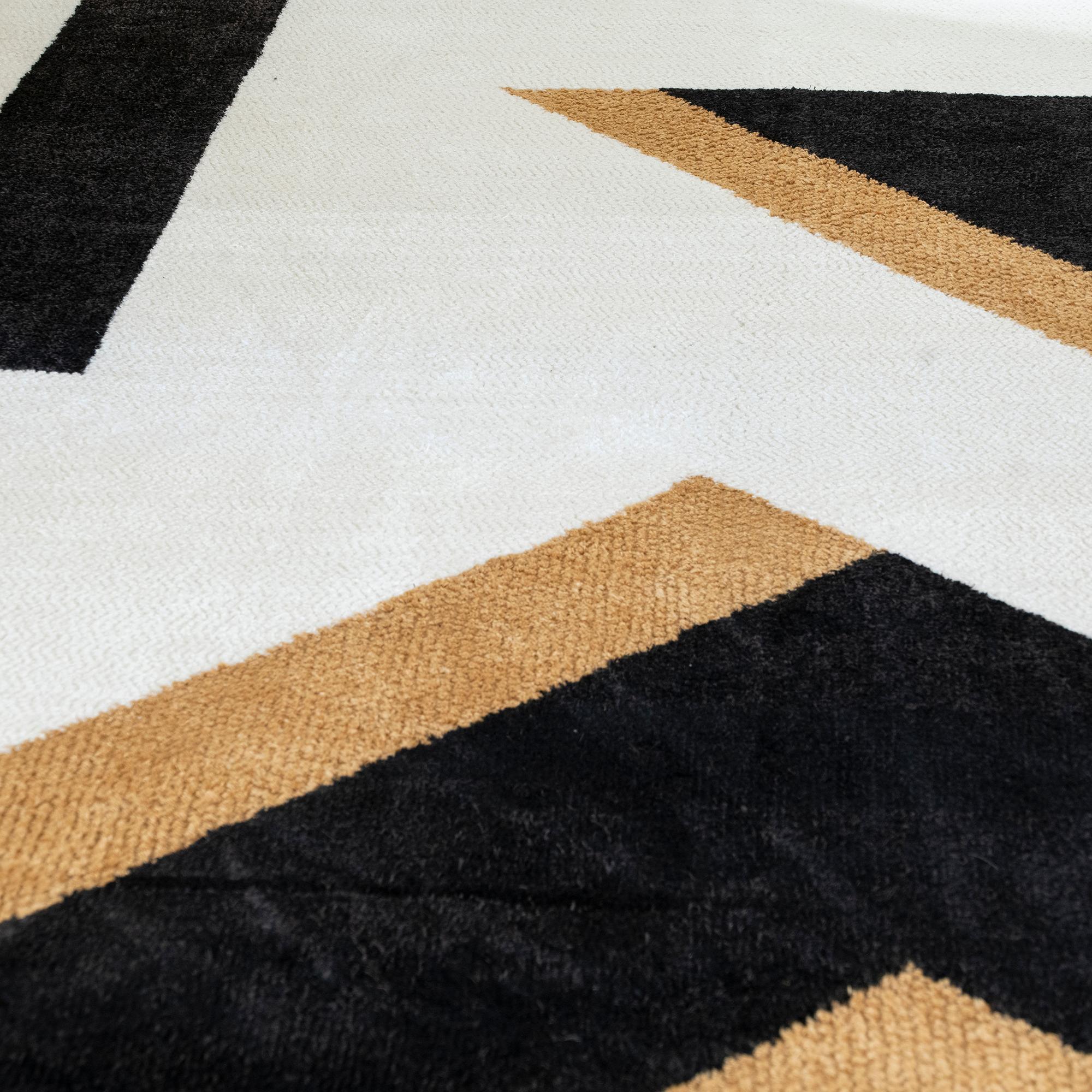 One of a Kind Black Ivory Ocra Geometrical Carpet, Nepal, 2020 2