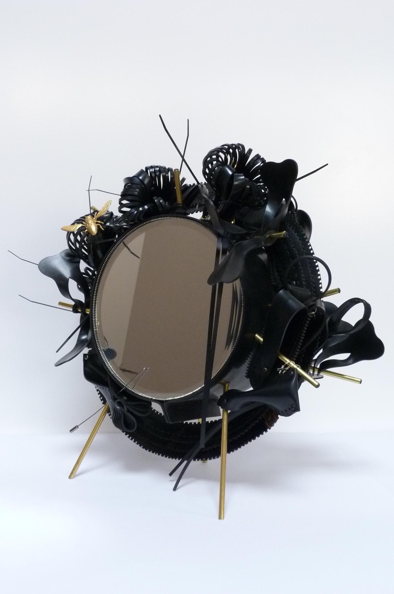 Appliqué One of a Kind Black Vanity Table Mirror, France, 2018 For Sale