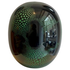One of a Kind Blown Watermarked Black Glass Vase with Green Patine by M.Detré