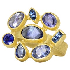 One of a Kind Blue + Violet Sapphire 22k Gold Mosaic Ring, Petra Class 2024