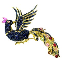 One of a kind Bochic “Orient” Peacock  Ruby, Multi Sapphires & Tsavorite Brooch