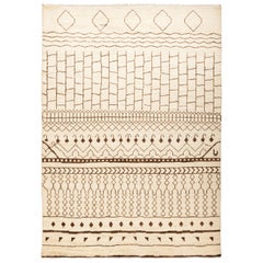 One of a Kind Bohemian Moroccan Hand Knotted Area Rug, Parchment