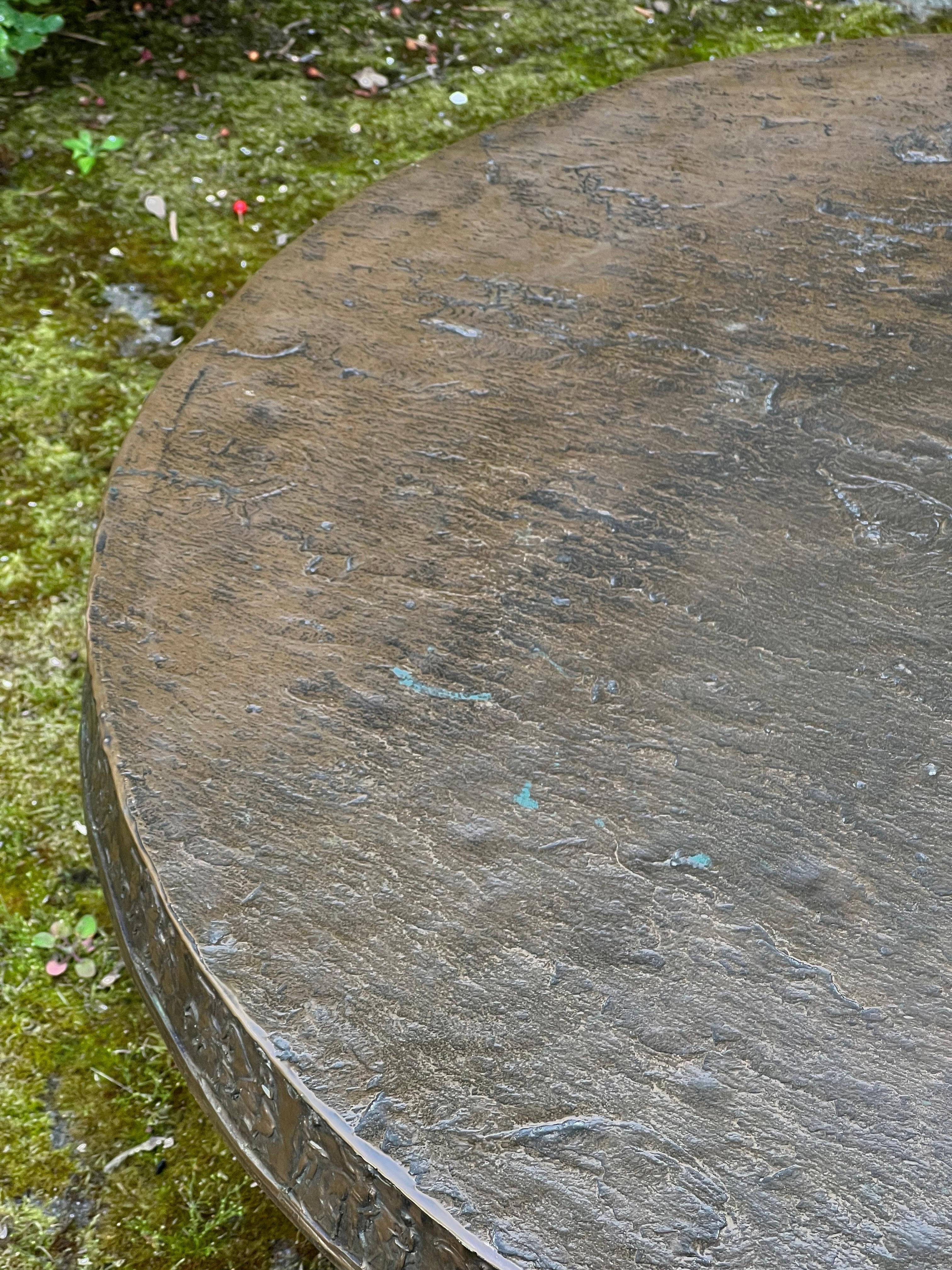 Hand-Crafted One of a kind Bronze and oak brutalist Swedish Grace round coffee table 1940's