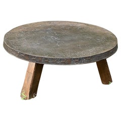 One of a kind Bronze and oak brutalist Swedish Grace round coffee table 1940's