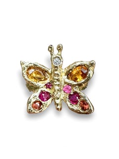 Butterfly Ring with Sapphires and a Diamond in gold One of a kind in stock