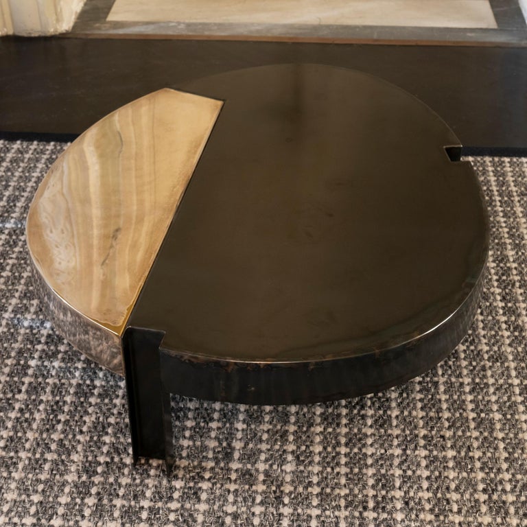 One of a Kind "Cafè" Coffee Table in Steel and Silver Plated Brass
