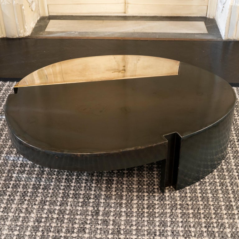 One of a Kind "Cafè" Coffee Table in Steel and Silver Plated Brass