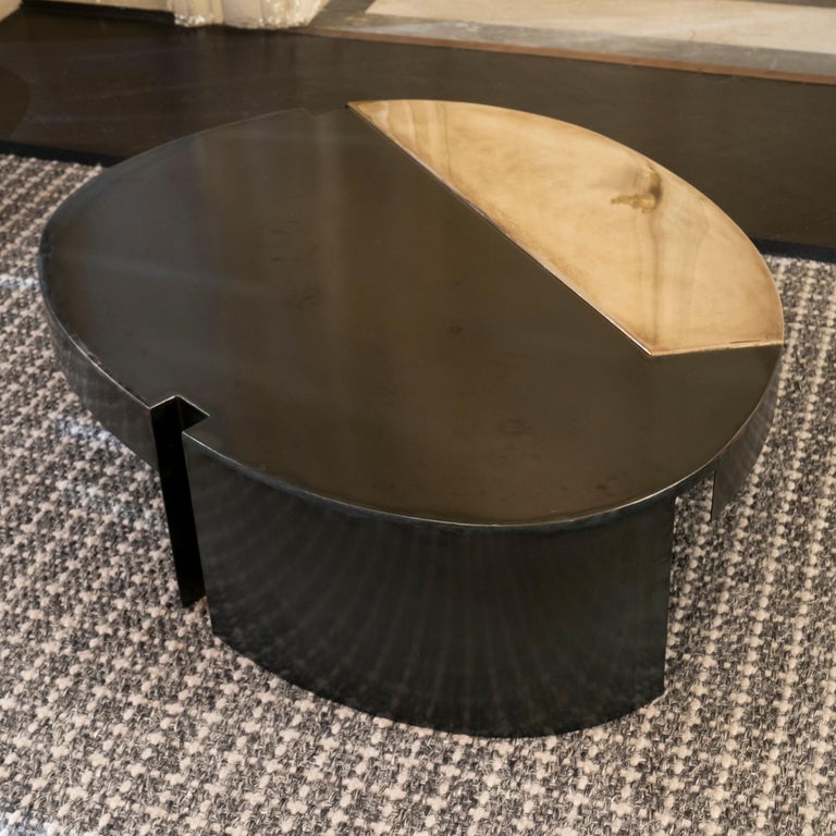 One of a Kind "Cafè" Coffee Table in Steel and Silver Plated Brass