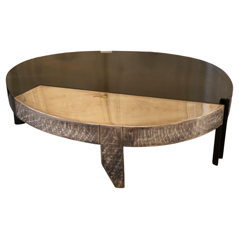 One of a Kind "Cafè" Coffee Table in Steel and Silver Plated Brass