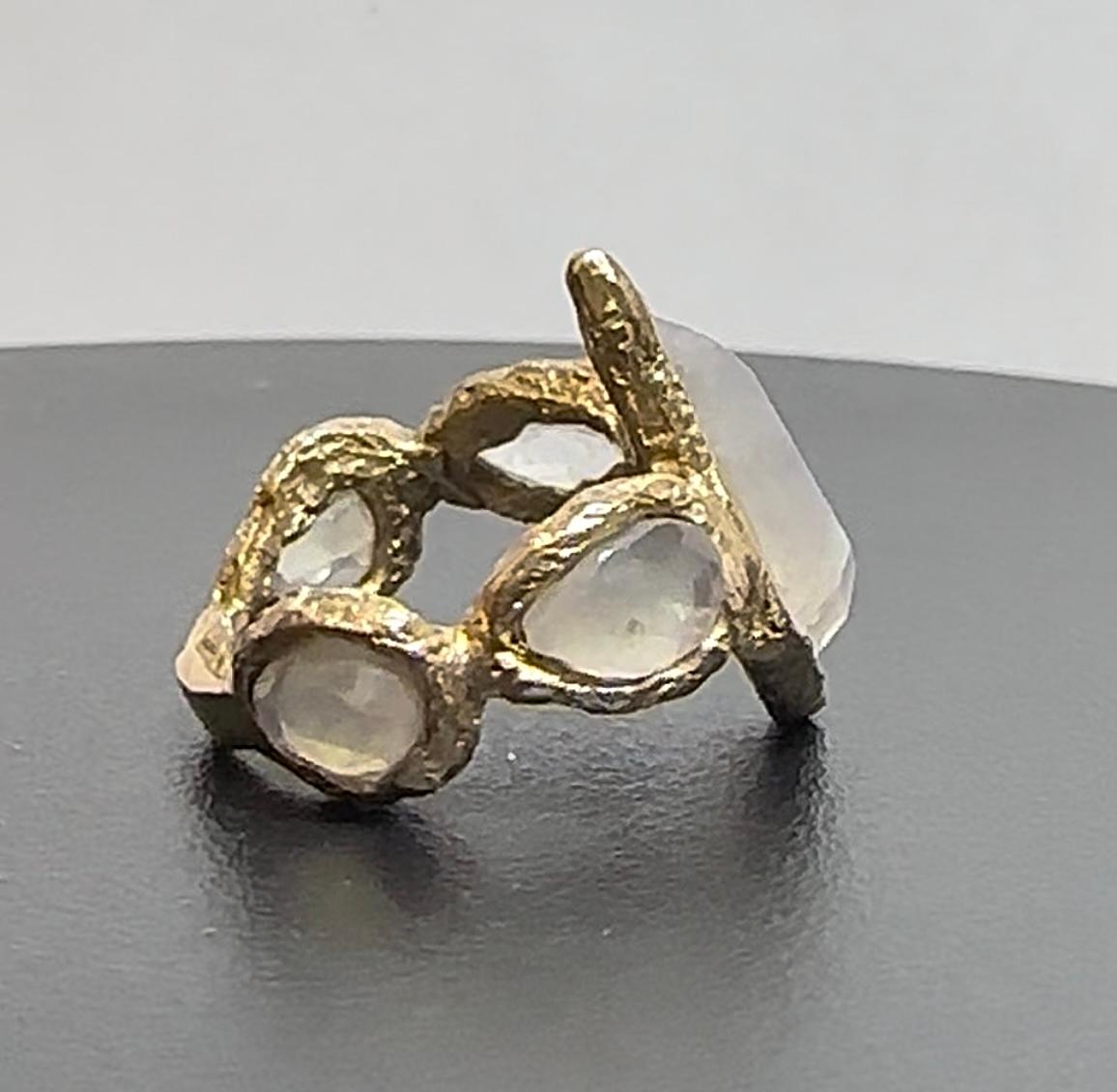 A one of a kind, beautiful, magical, deity inspired and handmade statement ring that has unique moonstones as protagonists and can be worn in different occasions. 

Ready to ship
Recycled 14K Yellow Gold
Currently size 6.5 but can be easily resized