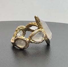 Rainbow Moonstone Kite handmade Ring in Gold one of a kind and in stock