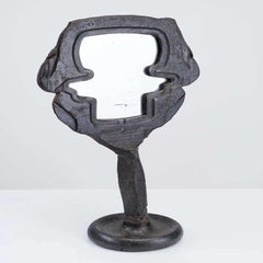 One of a Kind Cast Iron Brutalist Psyché Table Mirror, France, 1970's