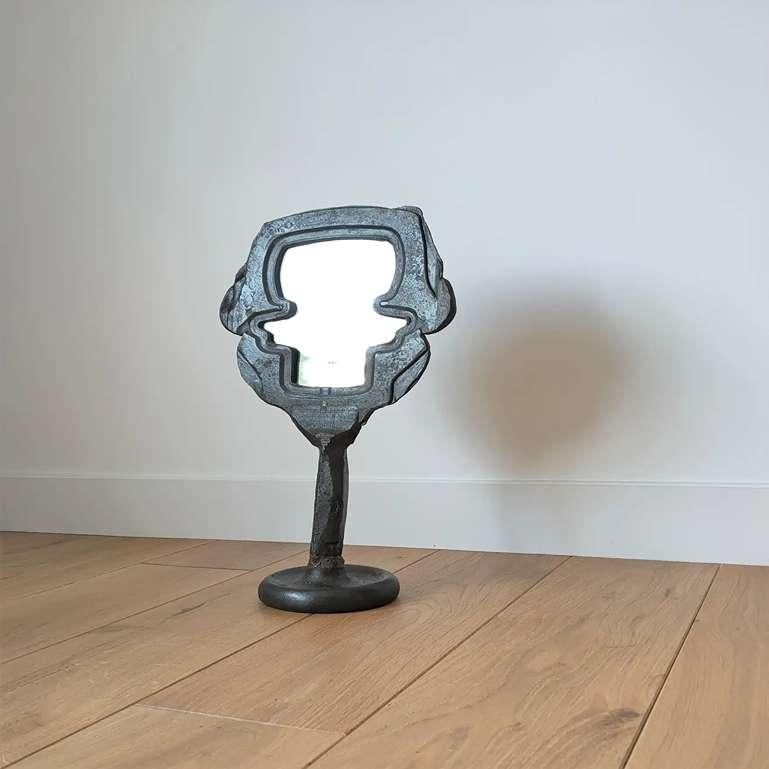 One of a Kind Cast Iron Brutalist Psyché Table Mirror, France, 1970's For Sale 1