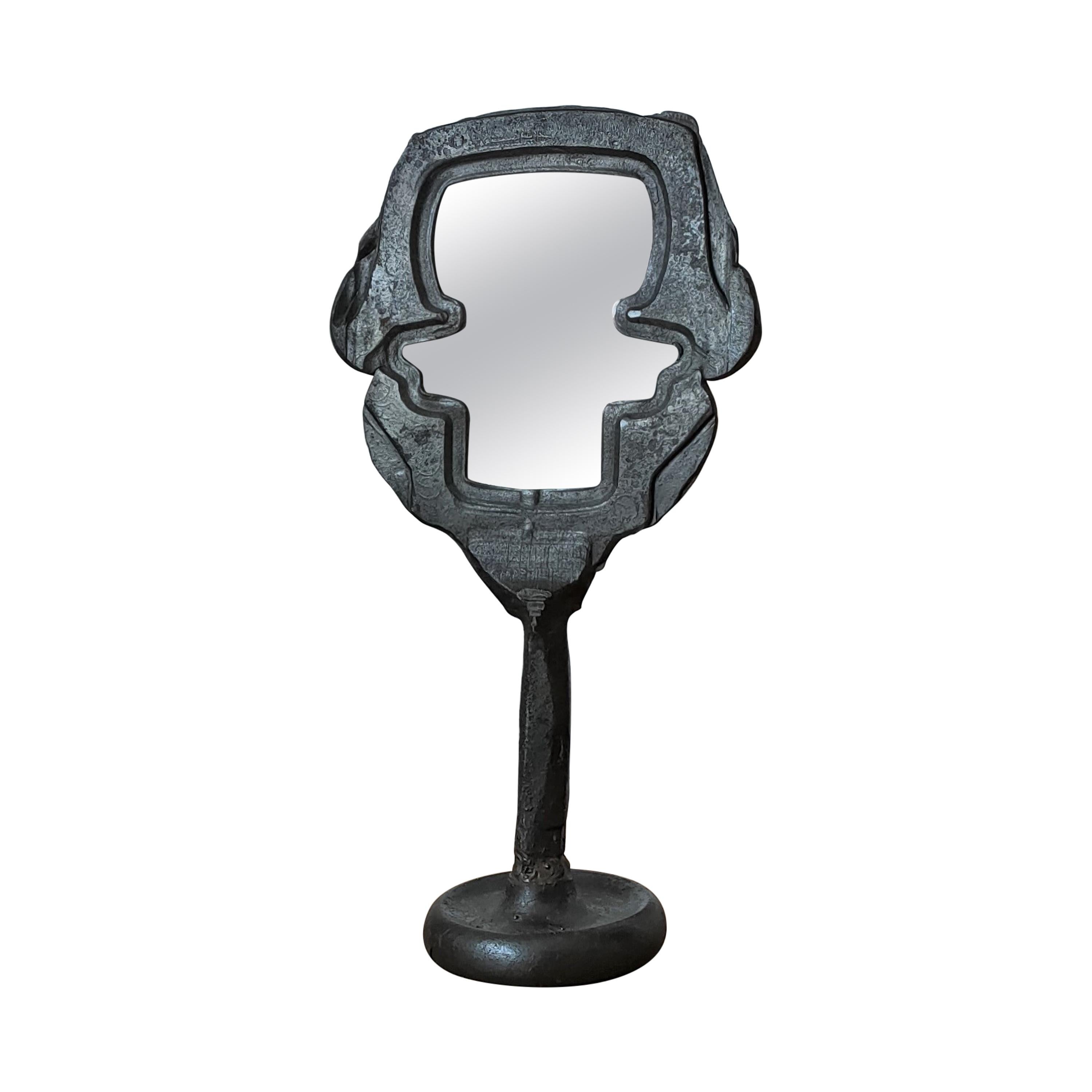 One of a Kind Cast Iron Brutalist Psyché Table Mirror, France, 1970's For Sale