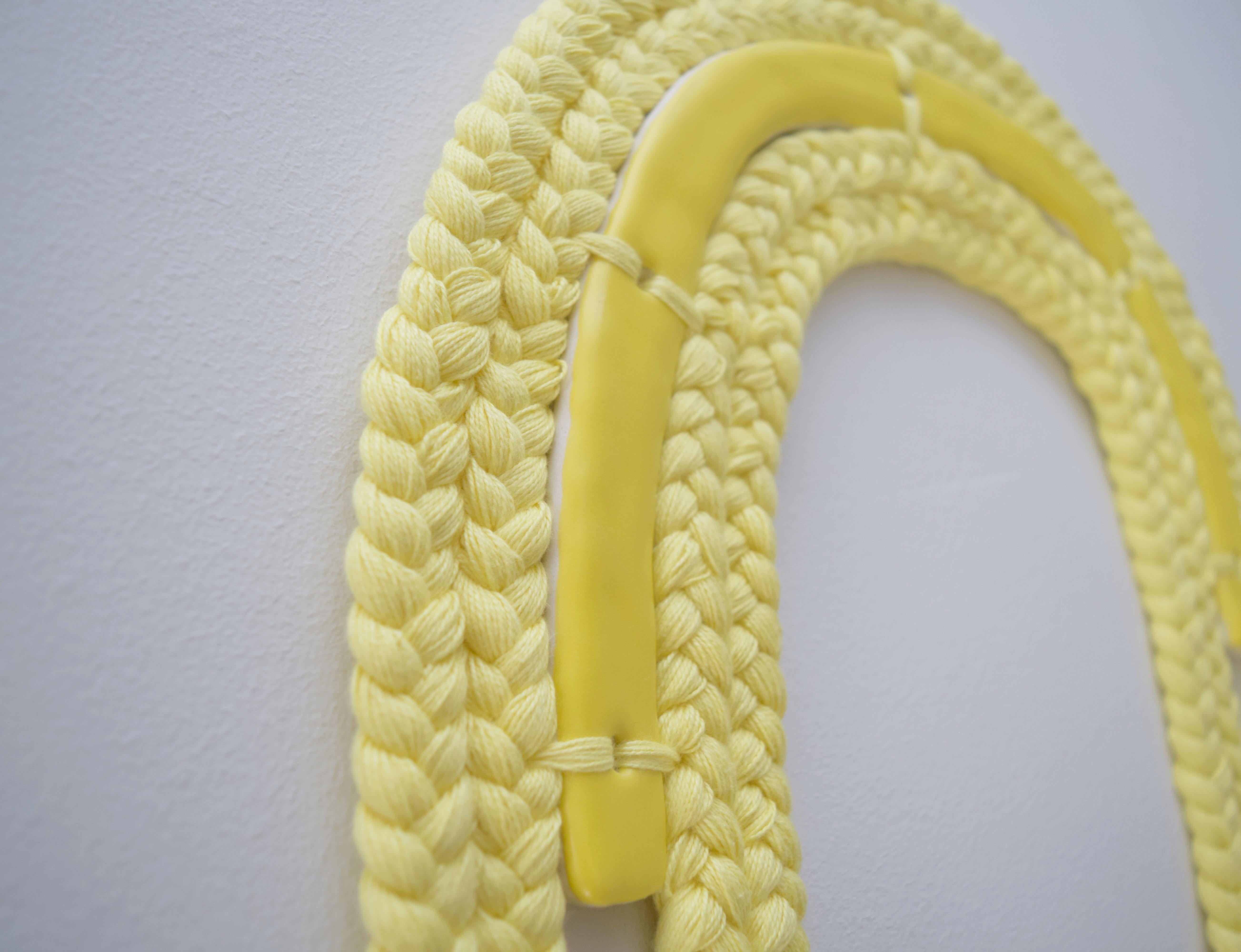Hand-Crafted One of a Kind Ceramic and Cotton Wall Sculpture in Yellow