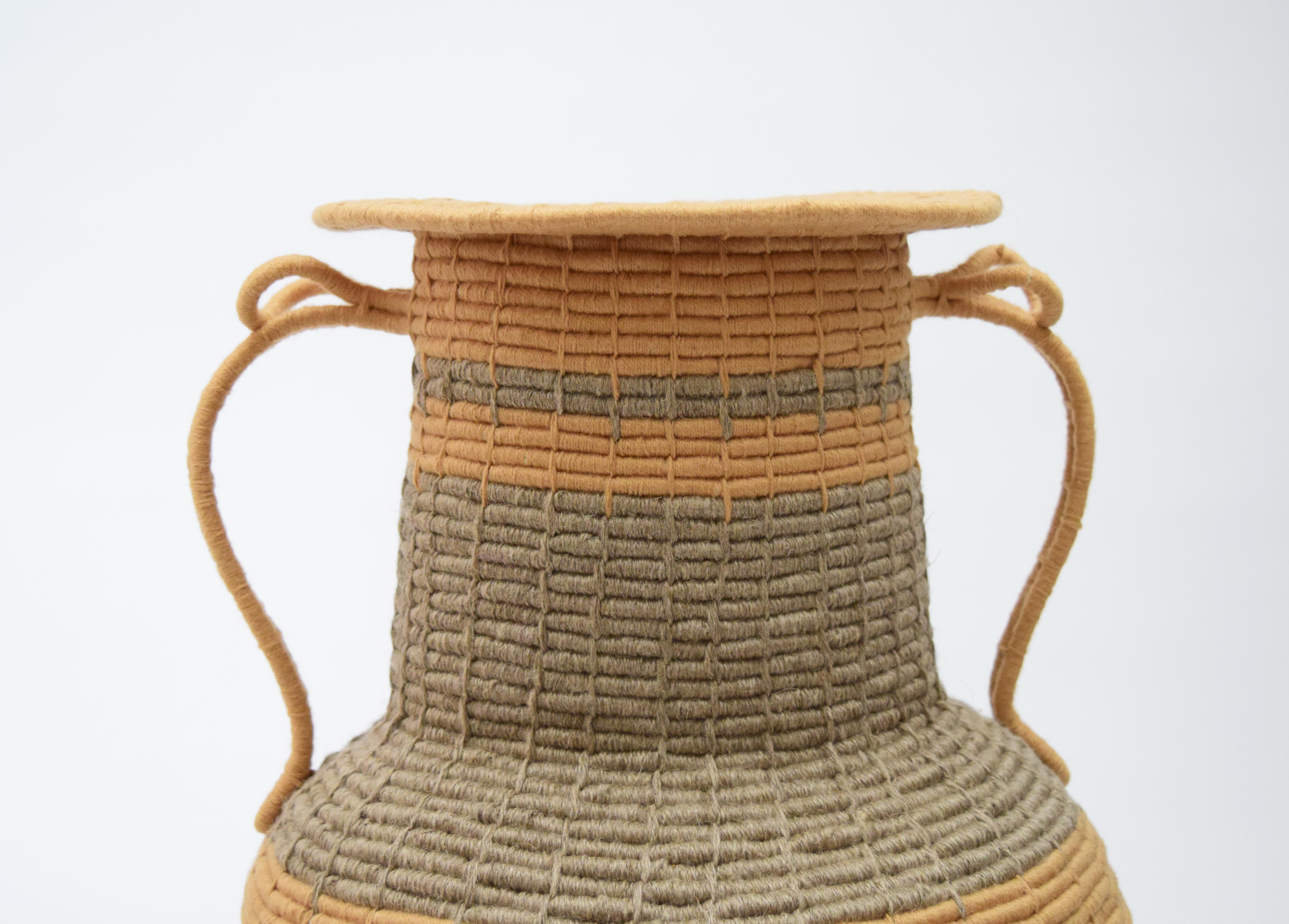 One of a Kind Ceramic and Woven Cotton/Linen Vessel with Applied Gold Foil In New Condition In Proctorsville, VT